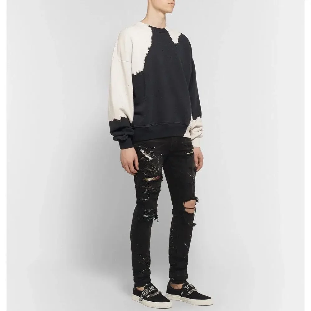 AMIRI Skinny-Fit Appliquéd Paint-Splatter Distressed Stretch-Denim Jean Black 28